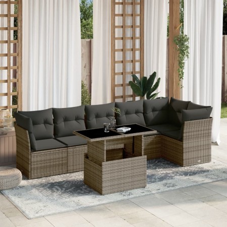 Set de sofás de jardín 7 pzas con cojines ratán sintético gris de , Conjuntos de jardín - Ref: Foro24-3266600, Precio: 452,69...