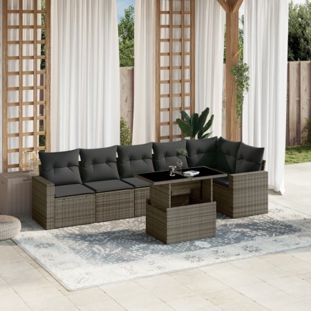 Set de sofás de jardín 7 pzas con cojines ratán sintético gris de , Conjuntos de jardín - Ref: Foro24-3267290, Precio: 464,49...