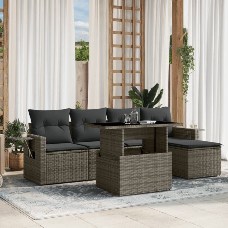 Set de muebles de jardín 6 pzas y cojines ratán sintético gris de , Conjuntos de jardín - Ref: Foro24-3267870, Precio: 386,75...