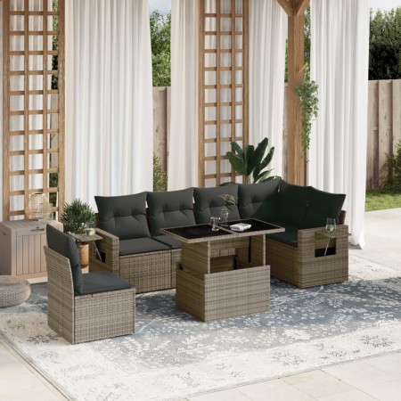Set de sofás de jardín 7 pzas con cojines ratán sintético gris de , Conjuntos de jardín - Ref: Foro24-3267940, Precio: 476,73...