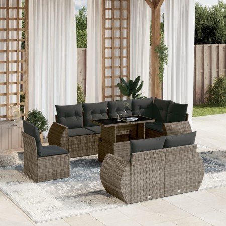 Set de muebles de jardín 9 pzas y cojines ratán sintético gris de , Conjuntos de jardín - Ref: Foro24-3268670, Precio: 713,59...