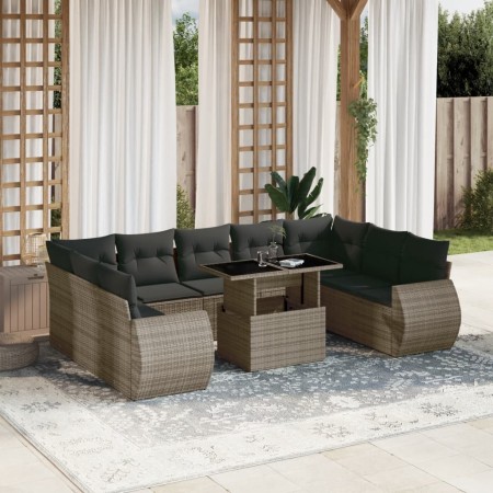 Set de sofás de jardín 10 pzas con cojines ratán sintético gris de , Conjuntos de jardín - Ref: Foro24-3268740, Precio: 708,6...