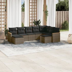 Set de muebles de jardín 9 pzas y cojines ratán sintético gris en Conjuntos de jardín | Comprar online en Foru.es