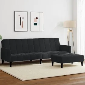 Sofá cama de 2 plazas con taburete terciopelo negro de , Sofás - Ref: Foro24-3258101, Precio: 329,28 €, Descuento: %