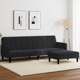 Sofá cama de 2 plazas con taburete terciopelo negro de , Sofás - Ref: Foro24-3258101, Precio: 334,81 €, Descuento: %