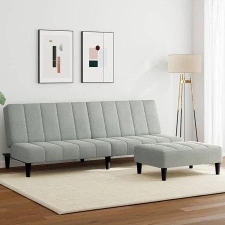 Sofá cama de 2 plazas con taburete terciopelo gris claro de , Sofás - Ref: Foro24-3258092, Precio: 305,10 €, Descuento: %