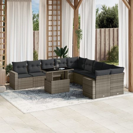 Set de sofás de jardín 11 pzas y cojines ratán sintético gris de , Conjuntos de jardín - Ref: Foro24-3267540, Precio: 684,98 ...