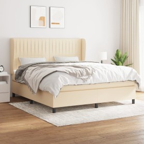 Cama box spring con colchón tela color crema 180x200 cm de , Camas y somieres - Ref: Foro24-3128146, Precio: 664,58 €, Descue...