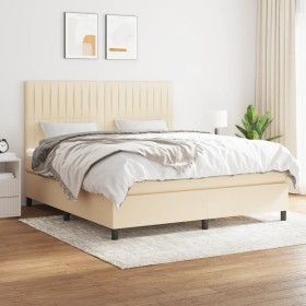 Cama box spring con colchón tela color crema 180x200 cm de , Camas y somieres - Ref: Foro24-3141958, Precio: 651,85 €, Descue...