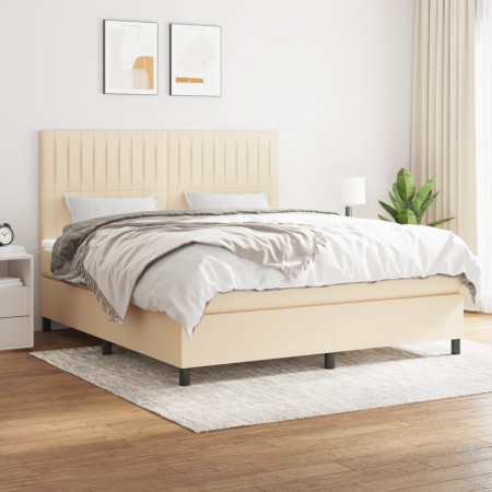 Cama box spring con colchón tela color crema 180x200 cm de , Camas y somieres - Ref: Foro24-3141958, Precio: 651,85 €, Descue...