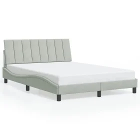 Bed frame with light gray velvet and LED lights 140x190 cm by , Beds and slatted bases - Ref: Foro24-3213775, Price: 204,45 €...