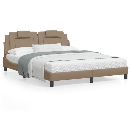 Estructura de cama cabecero cuero sintético capuchino 160x200cm de , Camas y somieres - Ref: Foro24-3208107, Precio: 221,30 €...