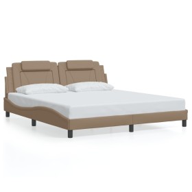 Estructura de cama con luces LED cuero PE capuchino 180x200 cm de , Camas y somieres - Ref: Foro24-3214040, Precio: 237,23 €,...