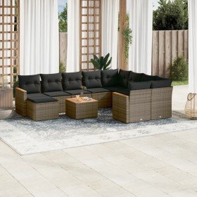 Set de sofás de jardín 11 pzas y cojines ratán sintético gris en Conjuntos de jardín | Comprar online en Foru.es