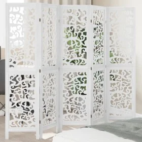 Biombo separador de 5 paneles madera maciza Paulownia blanco de , Divisores de ambientes - Ref: Foro24-358741, Precio: 128,42...