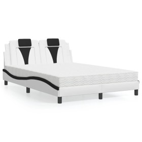 Cama con colchón cuero sintético blanco y negro 140x200 cm de , Camas y somieres - Ref: Foro24-3208802, Precio: 433,87 €, Des...