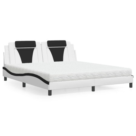 Cama con colchón cuero sintético blanco y negro 180x200 cm de , Camas y somieres - Ref: Foro24-3208816, Precio: 459,59 €, Des...