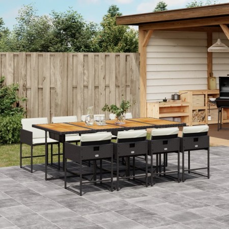 Set de comedor de jardín 9 pzas y cojines ratán sintético negro de , Conjuntos de jardín - Ref: Foro24-3278054, Precio: 543,1...