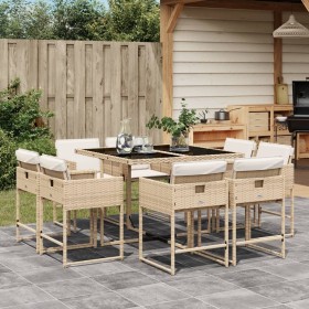 Set comedor de jardín 9 pzas con cojines ratán sintético beige de , Conjuntos de jardín - Ref: Foro24-3278145, Precio: 425,02...