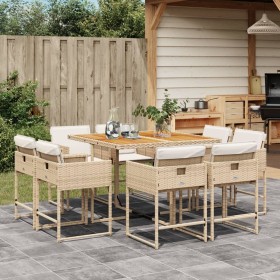 Set comedor de jardín 9 pzas con cojines ratán sintético beige de , Conjuntos de jardín - Ref: Foro24-3278151, Precio: 438,56...