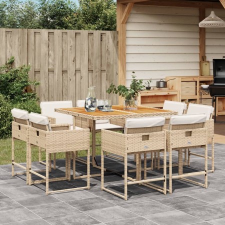 Set comedor de jardín 9 pzas con cojines ratán sintético beige de , Conjuntos de jardín - Ref: Foro24-3278151, Precio: 438,56...