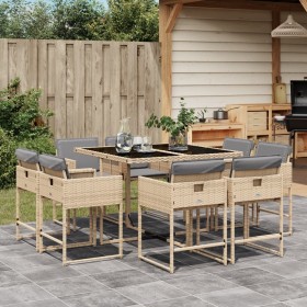 Set comedor de jardín 9 pzas con cojines ratán sintético beige de , Conjuntos de jardín - Ref: Foro24-3278147, Precio: 424,19...