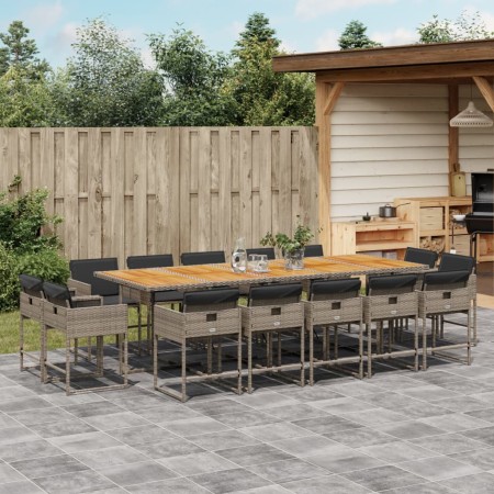 Set comedor de jardín con cojines 15 pzas ratán sintético gris de , Conjuntos de jardín - Ref: Foro24-3278185, Precio: 889,28...