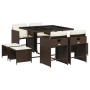 Set comedor para jardín 9 pzas y cojines ratán sintético marrón de , Conjuntos de jardín - Ref: Foro24-3277904, Precio: 364,9...