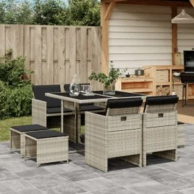Set comedor de jardín 9 pzas cojines ratán sintético gris claro de , Conjuntos de jardín - Ref: Foro24-3277726, Precio: 464,6...