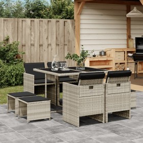 Set comedor de jardín 9 pzas cojines ratán sintético gris claro de , Conjuntos de jardín - Ref: Foro24-3277726, Precio: 414,0...