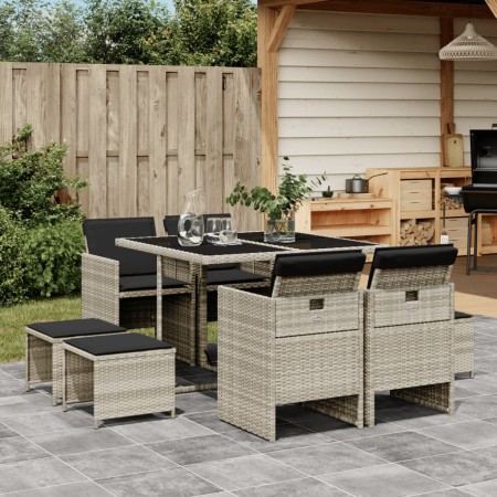 Set comedor de jardín 9 pzas cojines ratán sintético gris claro de , Conjuntos de jardín - Ref: Foro24-3277726, Precio: 414,0...