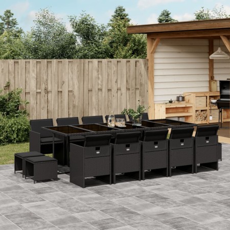 Set comedor de jardín con cojines 15 pzas ratán sintético negro de , Conjuntos de jardín - Ref: Foro24-3277758, Precio: 919,0...