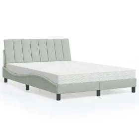 Bed with light gray velvet mattress 140x200 cm by , Beds and slatted bases - Ref: Foro24-3208598, Price: 388,91 €, Discount: %