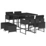 Set de comedor de jardín 9 pzas y cojines ratán sintético negro de , Conjuntos de jardín - Ref: Foro24-3278082, Precio: 342,0...