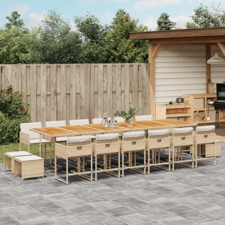 Set comedor de jardín 17 pzas con cojines ratán sintético beige de , Conjuntos de jardín - Ref: Foro24-3278139, Precio: 953,5...