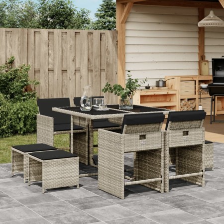 Set comedor de jardín 9 pzas cojines ratán sintético gris claro de , Conjuntos de jardín - Ref: Foro24-3277906, Precio: 366,3...