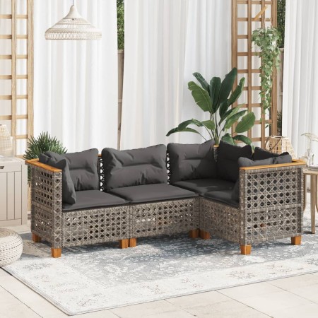 Set de sofás de jardín 4 pzas y cojines ratán sintético gris de , Conjuntos de jardín - Ref: Foro24-3261801, Precio: 373,21 €...