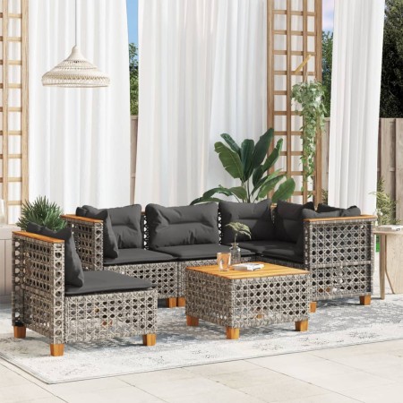 Set de muebles de jardín 6 pzas y cojines ratán sintético gris de , Conjuntos de jardín - Ref: Foro24-3261843, Precio: 497,25...