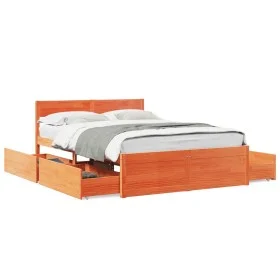 Estructura cama con cajones madera pino marrón cera 140x190 cm de , Camas y somieres - Ref: Foro24-3282356, Precio: 289,09 €,...