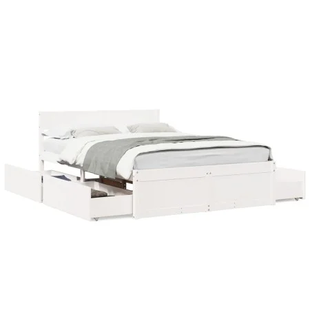 Estructura de cama con cajones madera pino blanco 120x190 cm de , Camas y somieres - Ref: Foro24-3282361, Precio: 293,27 €, D...