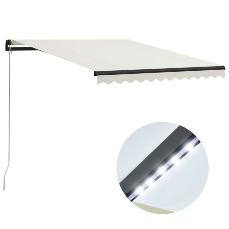 Toldo retráctil manual con LED crema 300x250 cm de vidaXL, Toldos - Ref: Foro24-3055221, Precio: 276,76 €, Descuento: %