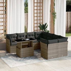 Set de muebles de jardín 9 pzas y cojines ratán sintético gris de , Conjuntos de jardín - Ref: Foro24-3266430, Precio: 568,58...