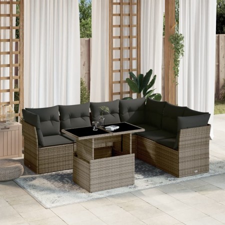 Set de sofás de jardín 7 pzas con cojines ratán sintético gris de , Conjuntos de jardín - Ref: Foro24-3266610, Precio: 452,69...
