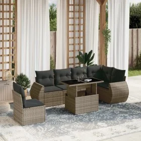 Set de sofás de jardín 7 pzas con cojines ratán sintético gris de , Conjuntos de jardín - Ref: Foro24-3268570, Precio: 489,95...