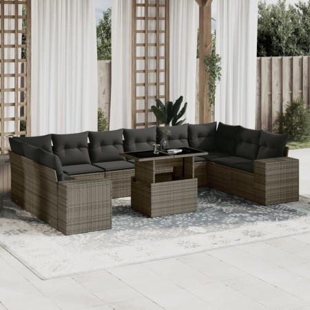 Set de sofás de jardín 11 pzas y cojines ratán sintético gris de , Conjuntos de jardín - Ref: Foro24-3269410, Precio: 710,02 ...