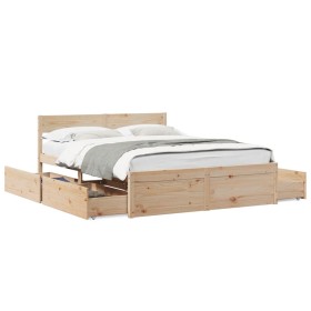 Estructura de cama con cajones madera maciza de pino 160x200 cm de , Camas y somieres - Ref: Foro24-3282342, Precio: 283,22 €...