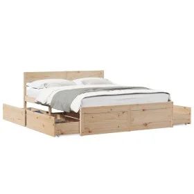 Solid pine wood bed frame with drawers 160x200 cm by , Beds and slatted bases - Ref: Foro24-3282342, Price: 279,21 €, Discoun...