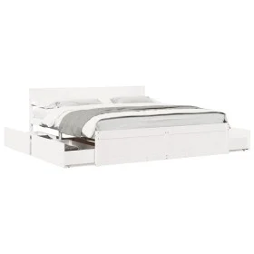 Estructura de cama con cajones madera maciza de pino 200x200 cm de , Camas y somieres - Ref: Foro24-3282337, Precio: 408,47 €...