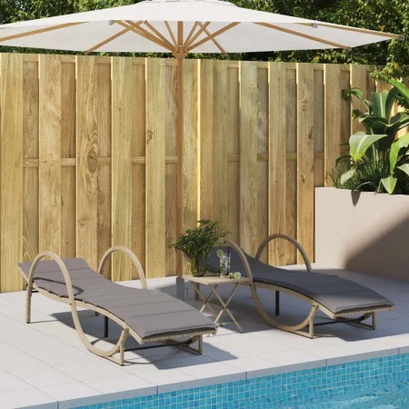 Liegestühle mit Kissen, 2 Stück, aus synthetischem Rattan in Beige. von , Liegen - Ref: Foro24-3277311, Preis: 364,48 €, Raba...