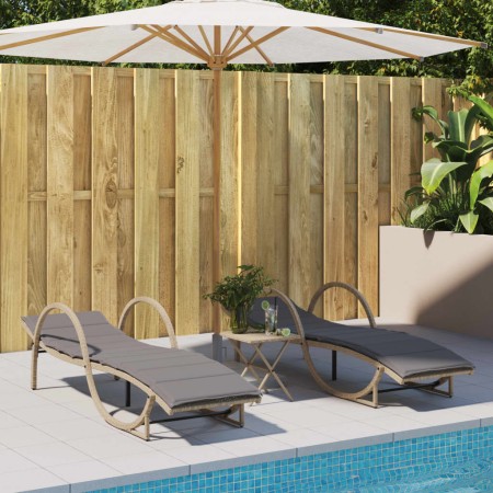 Tumbonas con cojines 2 unidades ratán sintético beige de , Tumbonas - Ref: Foro24-3277311, Precio: 277,43 €, Descuento: %